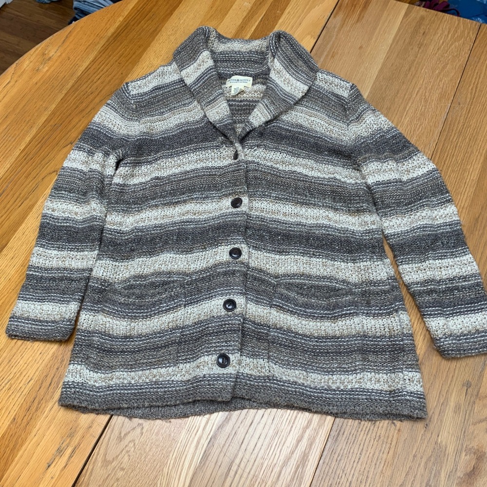 Denim & Supply Ralph Lauren Striped Wool Blend Shawl Collar Cardigan Brown Large